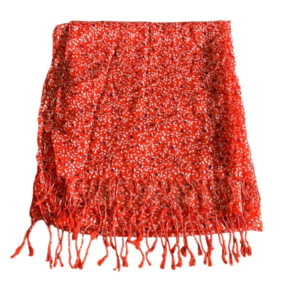 Orange Print Lightweight Scarf with Fringed Ends Fashion Boho Festival